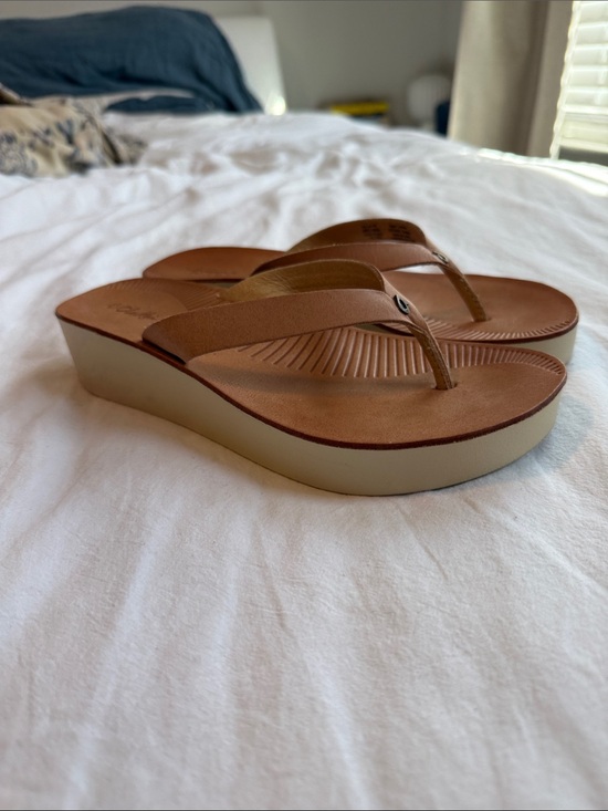 OluKai Shoes - OluKai Women's Ao Loa Tan Wedge Thong Flip-flop Sandals